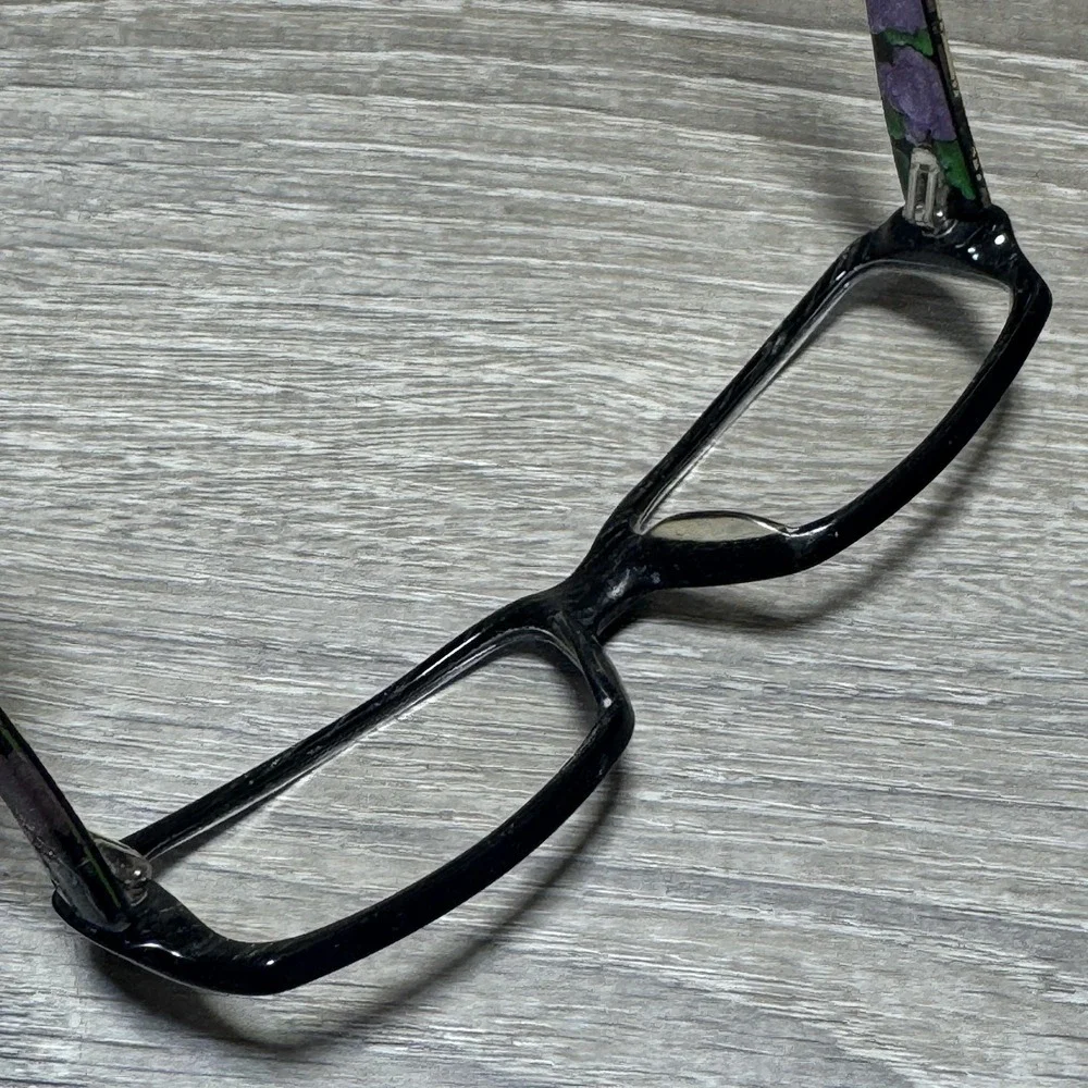 Leiber Black Floral Rectangular Eyeglasses Women‎ 52mm Handmade Italy Full Rim